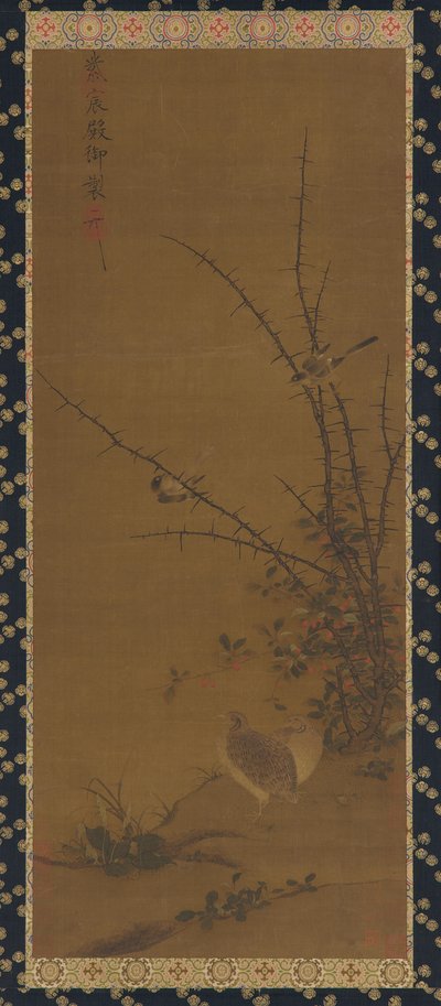 ウズラ、その他の鳥、イバラ 作： Unknown artist