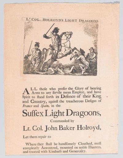 ホルロイド中佐のライトドラグーン中佐の募集ポスター、1780年頃 作： Unknown artist
