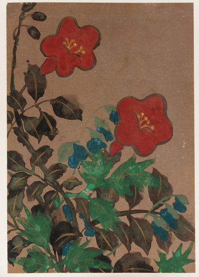赤と青の花と葉 作： Unknown artist
