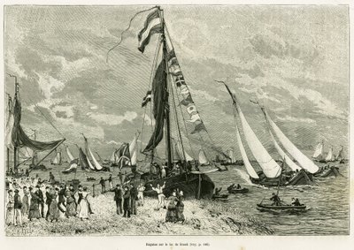 スネーク湖（オランダ）のリーゲイツ。エドワード・シャルトン（1807-1890）が監督した「le tour du monde 1886」（Hachette, Paris）に掲載されているオランダの新聞記事をもとにした物語「La Frise」を説明するためのエングレーヴィング。 作： Unknown artist