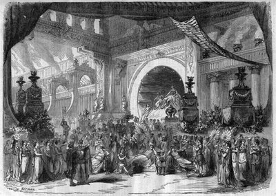 オペラの表現：シャルル・グノー（1818-1893）の「ファウスト」の第3幕第2画 - "Le Journal Illustré "のエングレーヴィング 作： Unknown artist