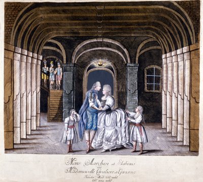 1785年にウィーンで上演されたジュゼッペ・サルティ（1729-1802）のオペラ「ジュリオ・サビーノ」を表現したもの。舞台上のカテリーナ（カタリーナ）・カヴァリエーリと去勢されたルイジ・マルケージ。ミラノ 作： Unknown artist
