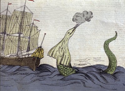 ノルウェーの宣教師ハンス・エゲデ（1686-1758）がグリーンランドに行った際に見たウミヘビを表現したもの。18世紀のエングレーヴィング 作： Unknown artist