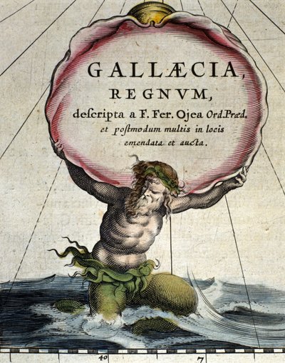 半人半魚の伝説の生き物、トリトンを表現したもの。1642年「Atlas novus」の詳細 作： Unknown artist