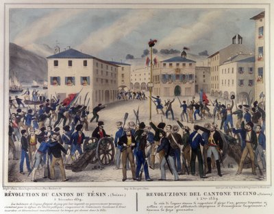 1859年12月5日のスイス・ティチーノ州の革命。19世紀の版画。 作： Unknown artist