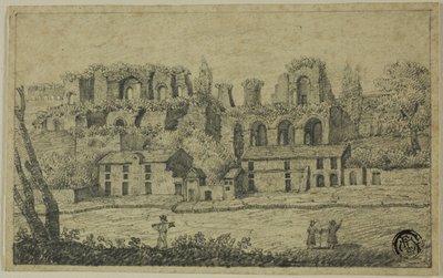 ローマ時代の遺跡のある川の風景 作： Unknown artist