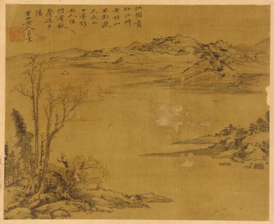 川の風景: 手前の木々や家々 作： Unknown artist