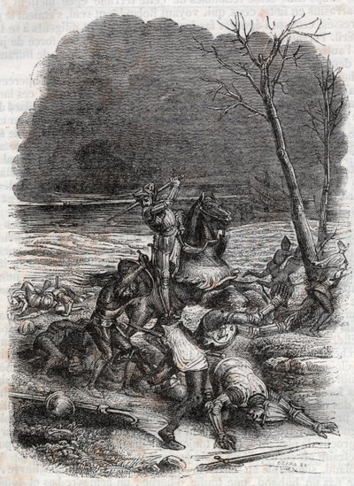 ローランドはシモスクの人々を虐殺します-「猛烈なローランド」から1851年の彫刻 作： Unknown artist
