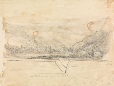 遠くに山がある田園風景 作： Unknown artist