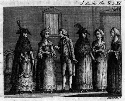 カルロ・ゴルドーニ（1707-1793）の喜劇作品「私の錆び」（Les rustres）（1760年）の第2幕の第11場。18世紀のエングレーヴィング 作： Unknown artist