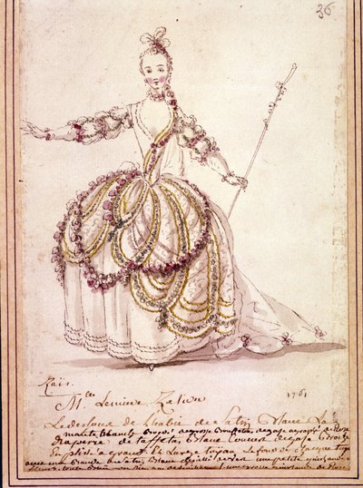 風景画：Jean Philippe (Jean-Philippe) Rameau (1683-1764) の牧歌「Zais」の衣装図 1761年。水彩画です。 作： Unknown artist