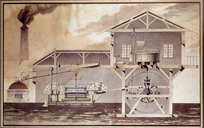 科学と技術エドゥアール・ビュリーによる「蒸気機械、製粉機の切断」の図面。1796.パリ、国立芸術・金属研究所 作： Unknown artist