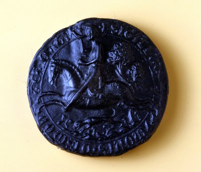 1202年の第5回十字軍と1209年のアルビジェに対する十字軍に参加したシモン・オブ・モンフォール4世（1150 - 1218）のシール。 作： Unknown artist