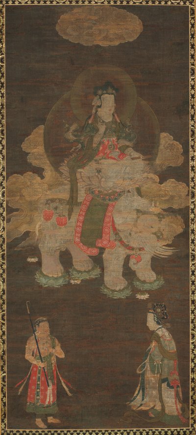 釈迦三尊：文殊菩薩と釈迦如来（象と菩薩） 作： Unknown artist