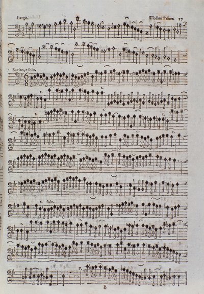 フランチェスコ・マンフレディーニ作曲「Sinfonia da chiesa e due violini」のバイオリンの楽譜ページです。 作： Unknown artist