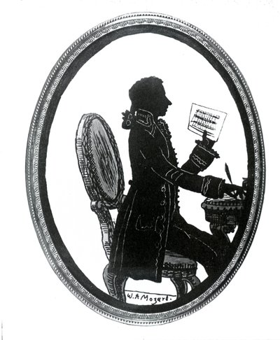 作曲家ウォルファング・アマデウス・モーツァルト（1756-1791）のシルエット。 作： Unknown artist