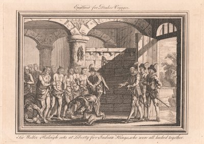 Sir Walter Raleigh estabelece em Liberty Five Indian Kings, que estavam todos ligados entre si 作： Unknown artist