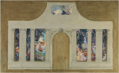 セットのためのスケッチ：花を持つ若い女性のファランドール 作： Unknown artist