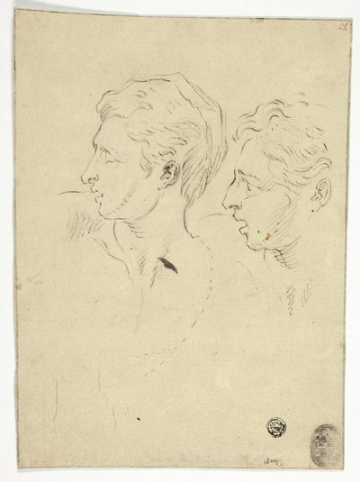 左折する 2 人の男性のスケッチ 作： Unknown artist