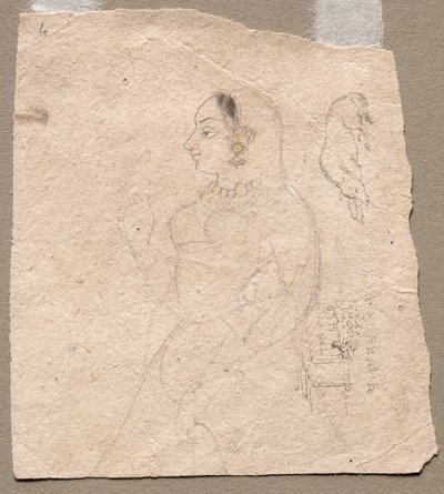 裏面にゾウや他の動物と一緒にいる女性のスケッチ 作： Unknown artist