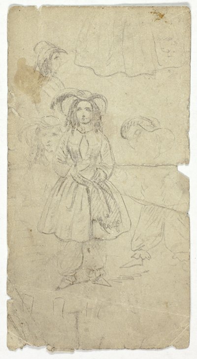少女のスケッチ（レクト）；バンジョー弾きのスケッチ（裏面） 作： Unknown artist