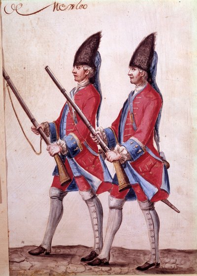 メキシコ連隊の兵士たち、18世紀の水彩画の細部。 作： Unknown artist