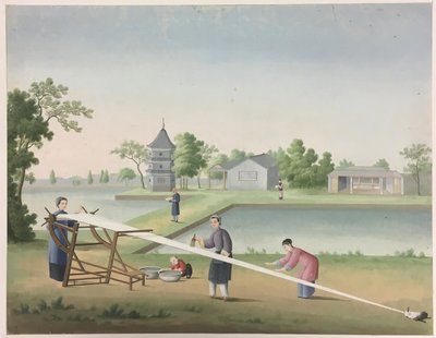 布を紡ぐ, 茶葉を準備する, 絹を準備する 作： Unknown artist