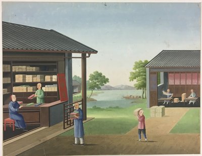 布を紡ぐ, 茶葉を準備する, 絹を準備する 作： Unknown artist