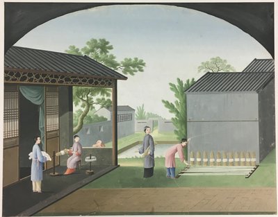 布を紡ぐ, 茶葉を準備する, 絹を準備する 作： Unknown artist