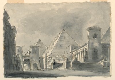 舞台デザイン、外観から見たエジプト建築群 作： Unknown artist
