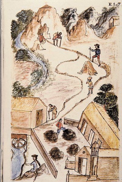 トルヒーヨ司教バルタサル・マルティネス・コンパニオン・イ・ブジャンダ（1782-1785）の著書「トルヒーヨ・デル・ペルー」（「Códice Martínez Compañón」）より。 作： Unknown artist