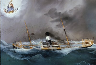 嵐の中のSteamboat。 作： Unknown artist
