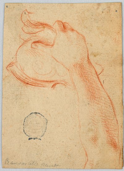 骨董の兜を持つ女性の右前腕の研究 作： Unknown artist