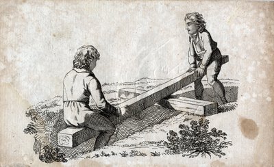 ブランコ：尻テープに乗った二人の子供（尻テープ） エングレーヴィング 18世紀後半個人蔵。 作： Unknown artist