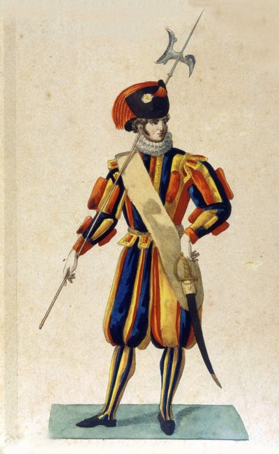 小さな服を着たバチカン市国のスイス人衛兵。 作： Unknown artist