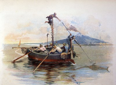 シチリア島メッシーナ海峡でのカジキ銛漁。水彩画 1898 作： Unknown artist