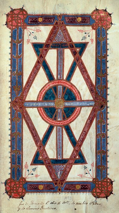 キリストの象徴的な表現。"Ego sum Alpha et Omega, primus et novissimus" フェルディナンド1世（Fernando I de Leon y Castilla）の時祷書から引用したページ。 作： Unknown artist