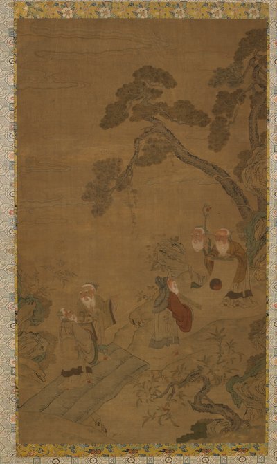 タペストリー: 松の下の庭にいる 5 人の賢者 作： Unknown artist