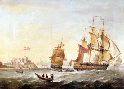 1659年にギニーの海岸沿いに建設されたデンマークの基地クリスティアンボーは、交通ネグリエの中心地である。 作： Unknown artist