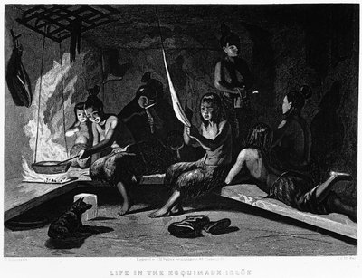イグルーでのエスキモーの生活 - エリシャ・ケント・ケイン『Artic Exploration in Years 1853 - 1855』Philadelphia, Childs and Peterson 作： Unknown artist