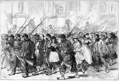 1871年のパリ・コミューン。オペラ座を通過する捕虜となったFederes（共産党員）のコンボイ。 作： Unknown artist