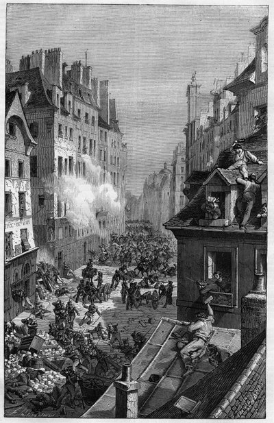1830年の革命。サン・アントワーヌ地区での戦闘。 作： Unknown artist