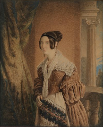 ウィリアム・ヒューエット大尉の妻 1840年頃 （水彩、木、ガラス） 作： Unknown artist