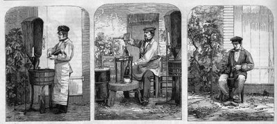 シャンパーニュワインの瓶詰め作業。1864年に描かれたもの。 作： Unknown artist