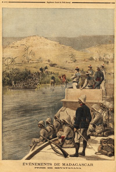 フランス軍によるメバタナ（マダガスカル）の占領。1895年6月30日「Le petit journal」に掲載されたエングレーヴィング。セルバのコレクション。 作： Unknown artist