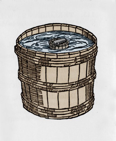 水面に浮かぶ最も古い形のコンプソル。J.Taisnierの磁気に関する論文からのイラスト 作： Unknown artist