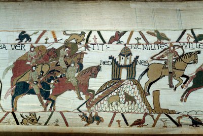 ノルマンディー公によるブルターニュ地方の征服 征服王ウィリアム（1027-1087）：レンヌの攻略 バイユーのタペストリーの詳細またはマチルド王妃の刺しゅう 作： Unknown artist