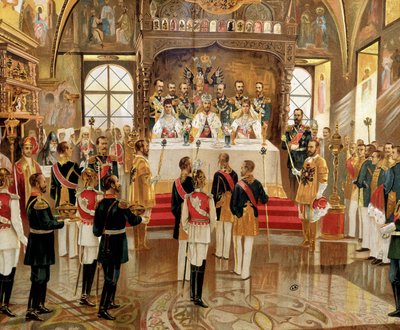 ロシアのモスクワで行われたイサー・ニコライ2世（1868-1918）の戴冠式 作： Unknown artist