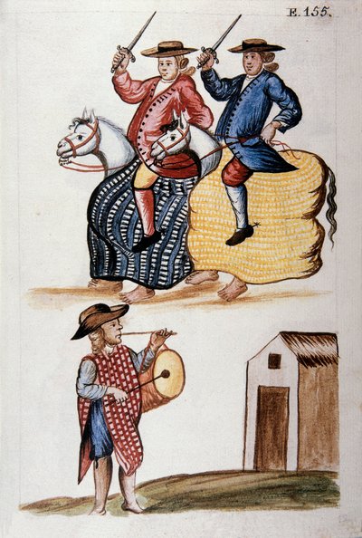 トルヒーヨ司教バルタサル・マルティネス・コンパニオン・イ・ブジャンダ（1782-1785）の著書「トルヒーヨ・デル・ペルー」（Códice Martínez Compañón）に登場する小馬の踊り。 作： Unknown artist