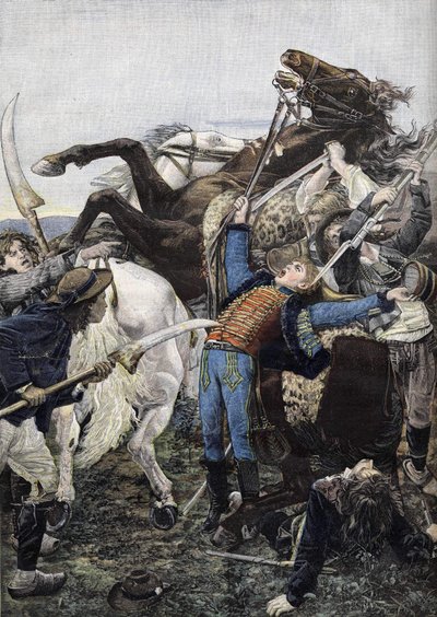 ジョセフ・バラ（1779-1793）の死は、共和国軍のドラマーで、おそらく盗賊に殺されたものと思われる。1894年に描かれた版画 作： Unknown artist